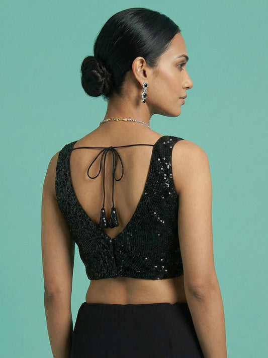 Embellished Black Saree Blouse