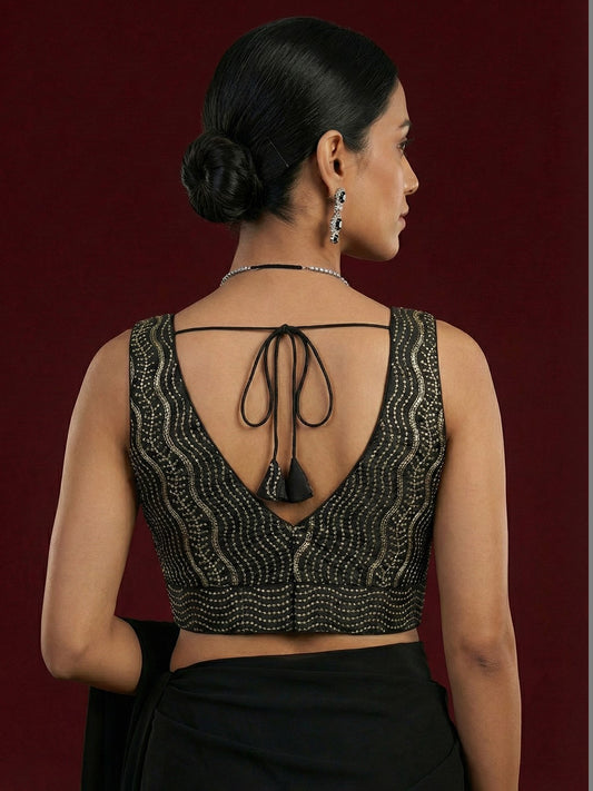 Satin Black Embroidered Blouse