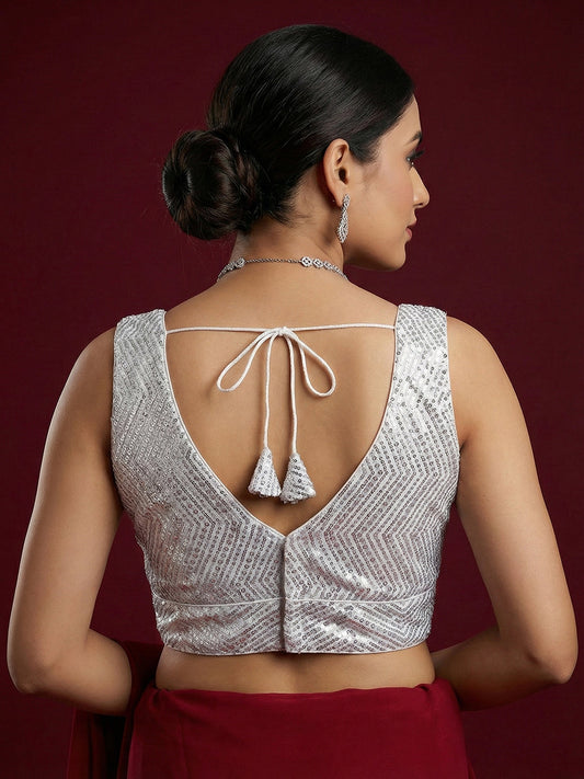 Embellished Silver Saree Blouse