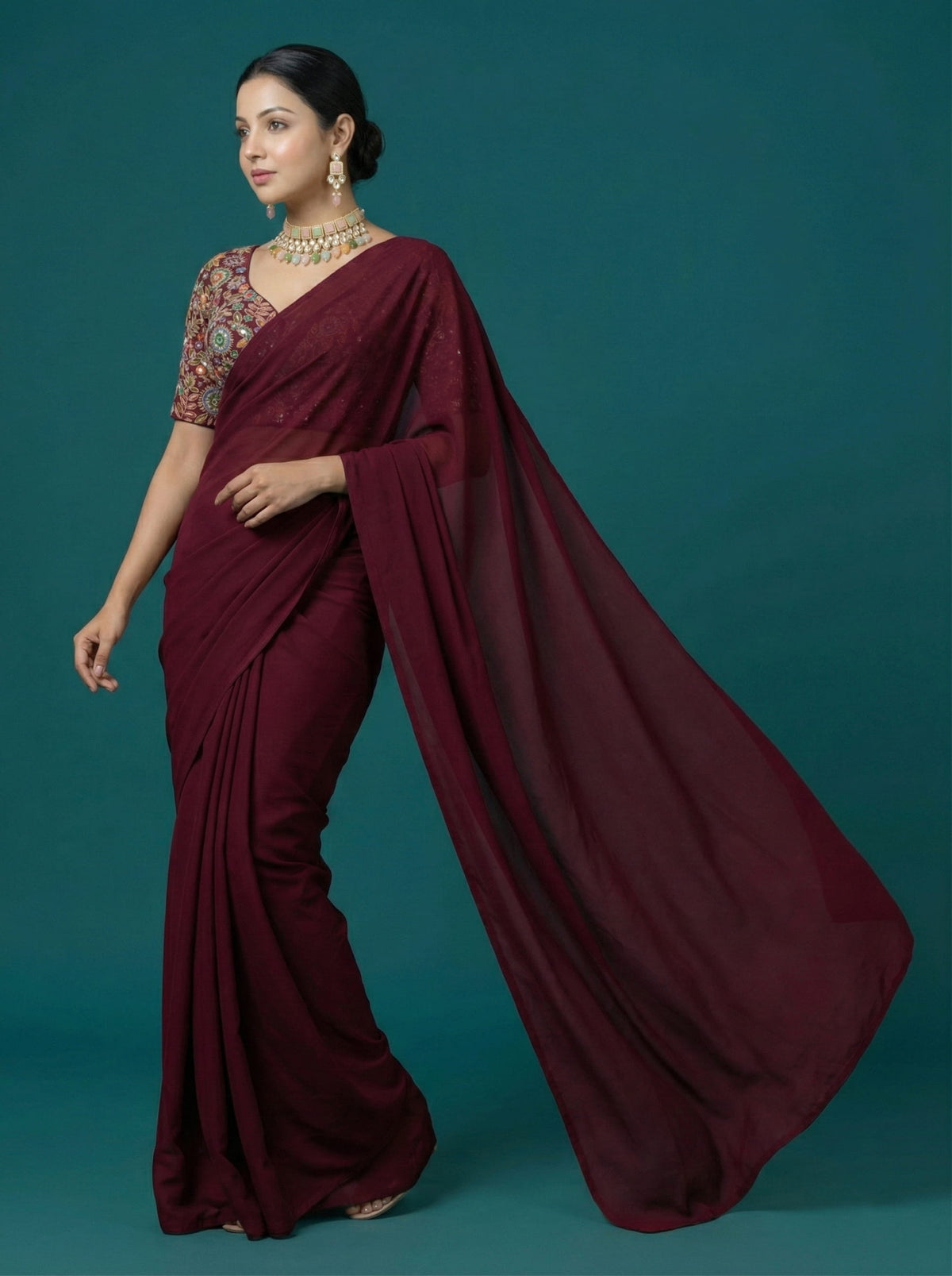 Embroidered Red Saree Blouse