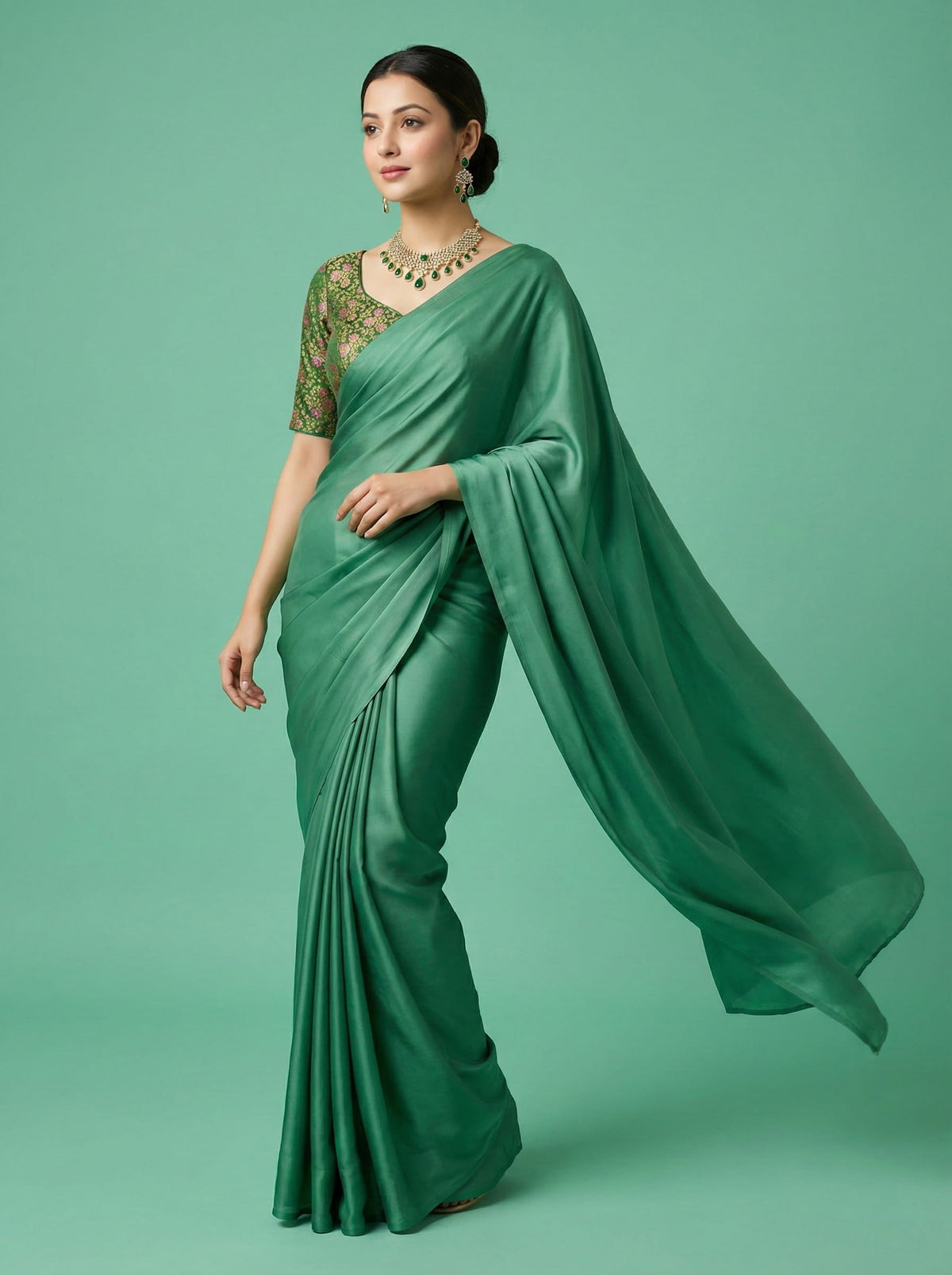 Woven Green Design Blouse