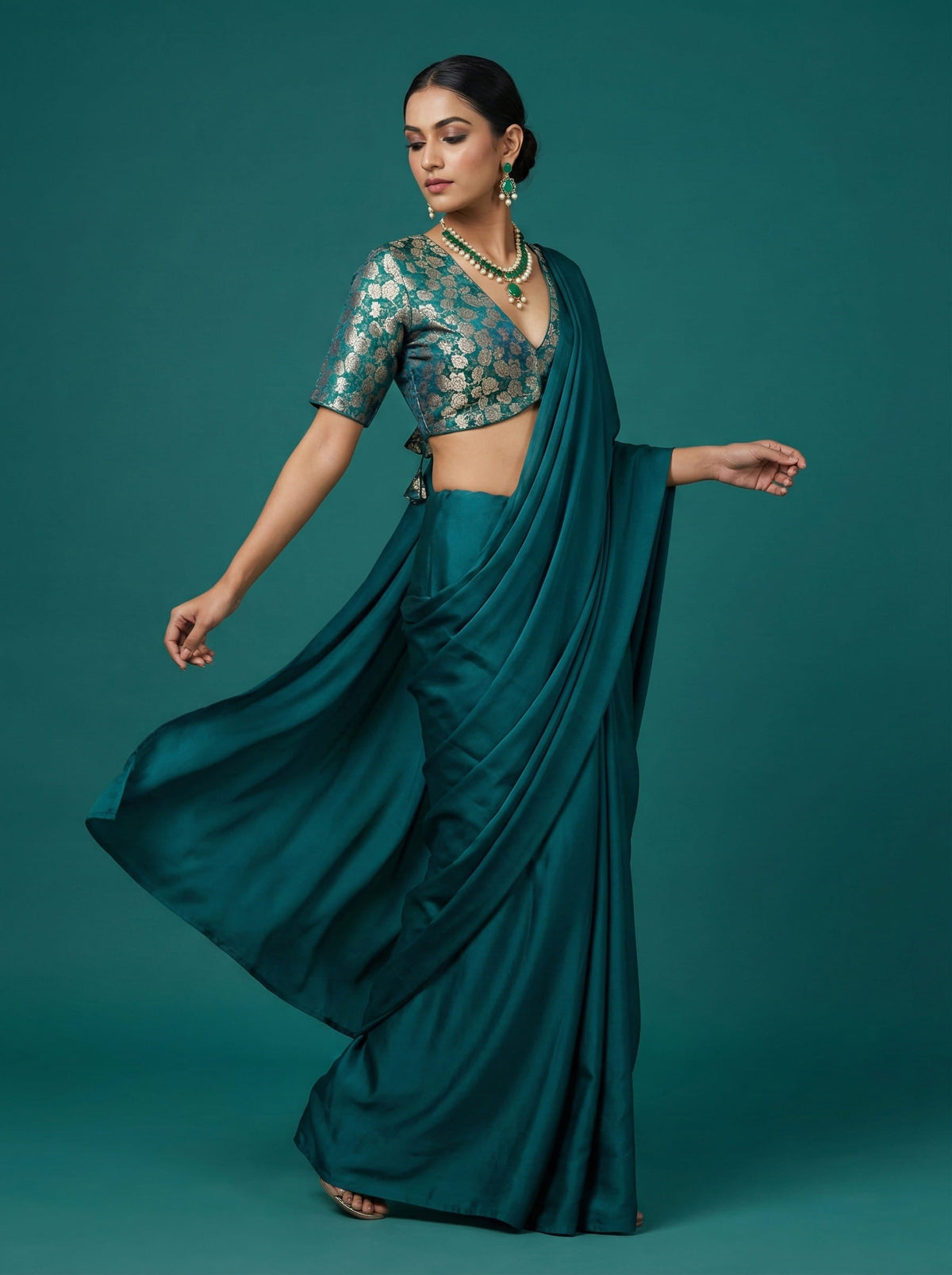 Woven Teal Design Blouse
