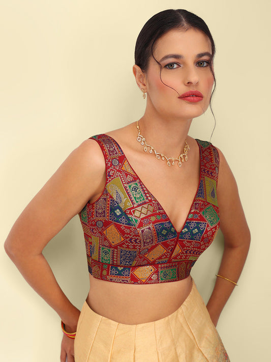 Women's Designer Maroon Printed Saree Blouse