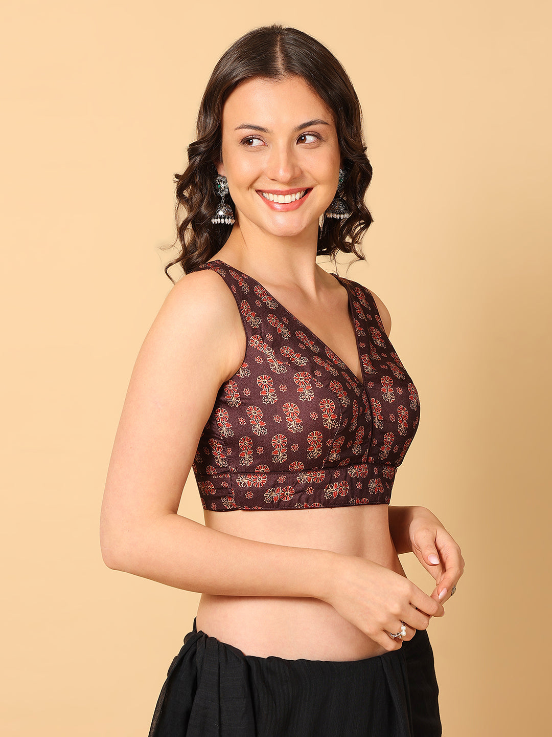'Chitra' Printed V Neck Saree Blouse