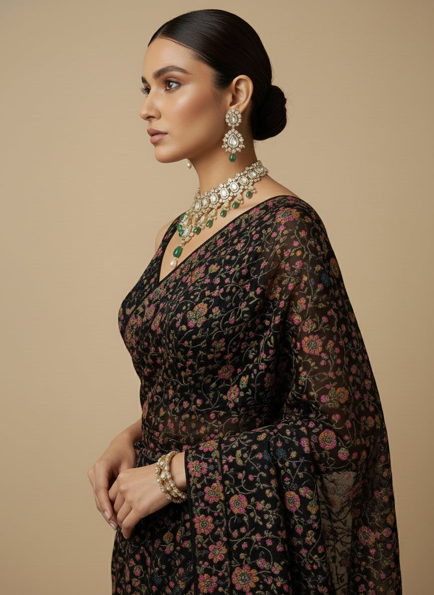 Women's Embroidered V Neck Saree Blouse