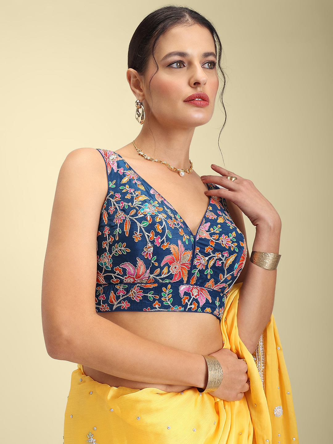 Women's Embroidered V Neck Saree Blouse