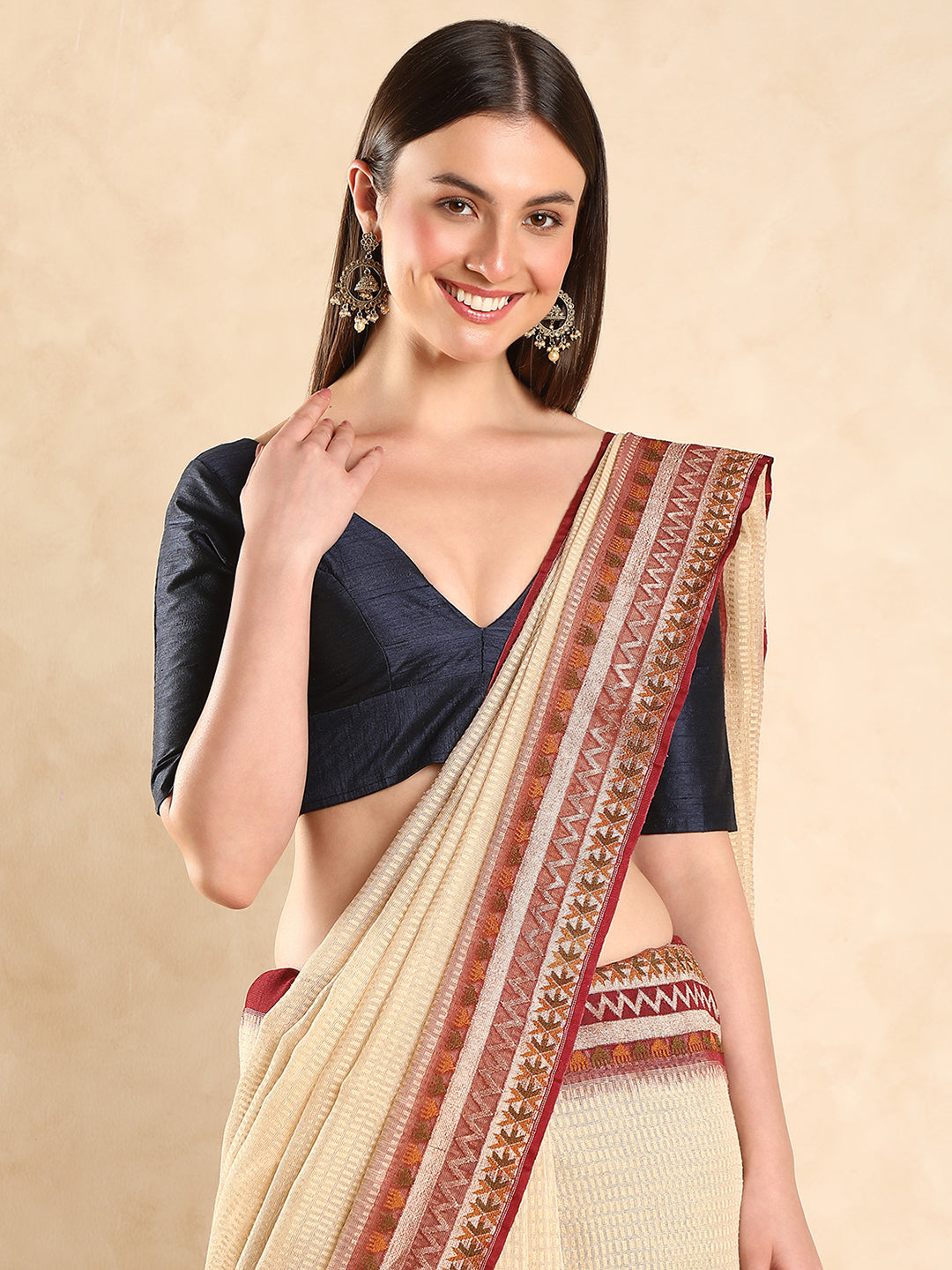 Padded V Neck Silk Saree Blouse