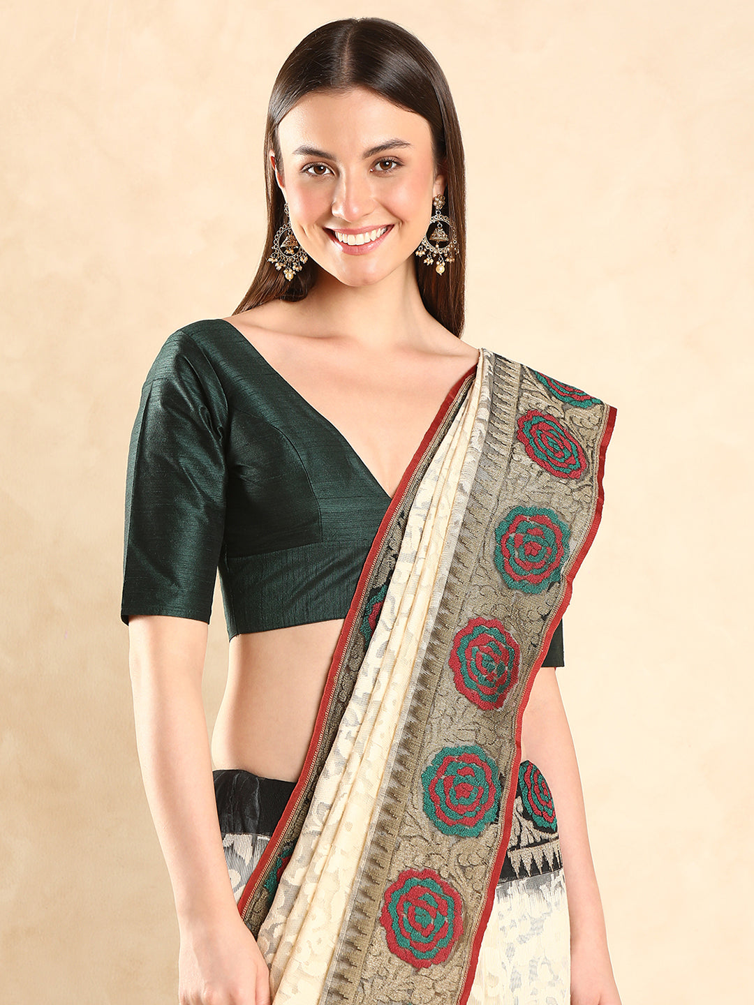 Padded V Neck Silk Saree Blouse