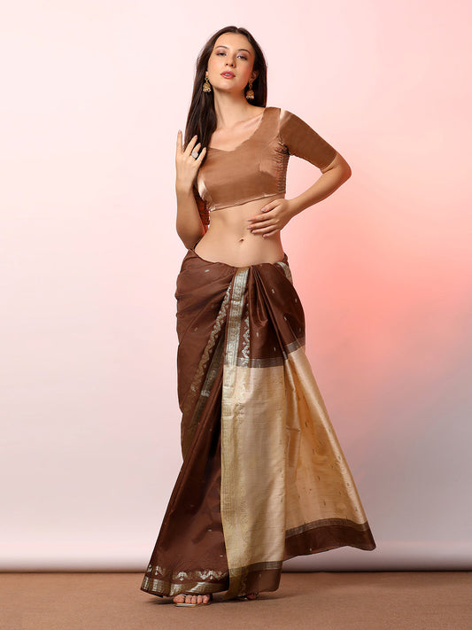Plain Solid Dark Gold Stretchable Smocked Readymade Saree Blouse