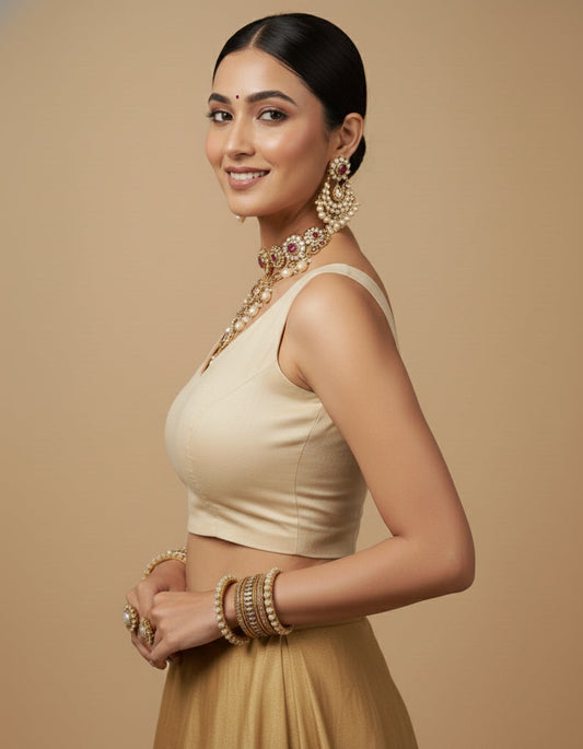 Capri Silk Padded V Neck Saree Blouse