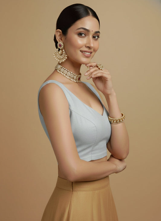 Capri Silk Padded V Neck Saree Blouse
