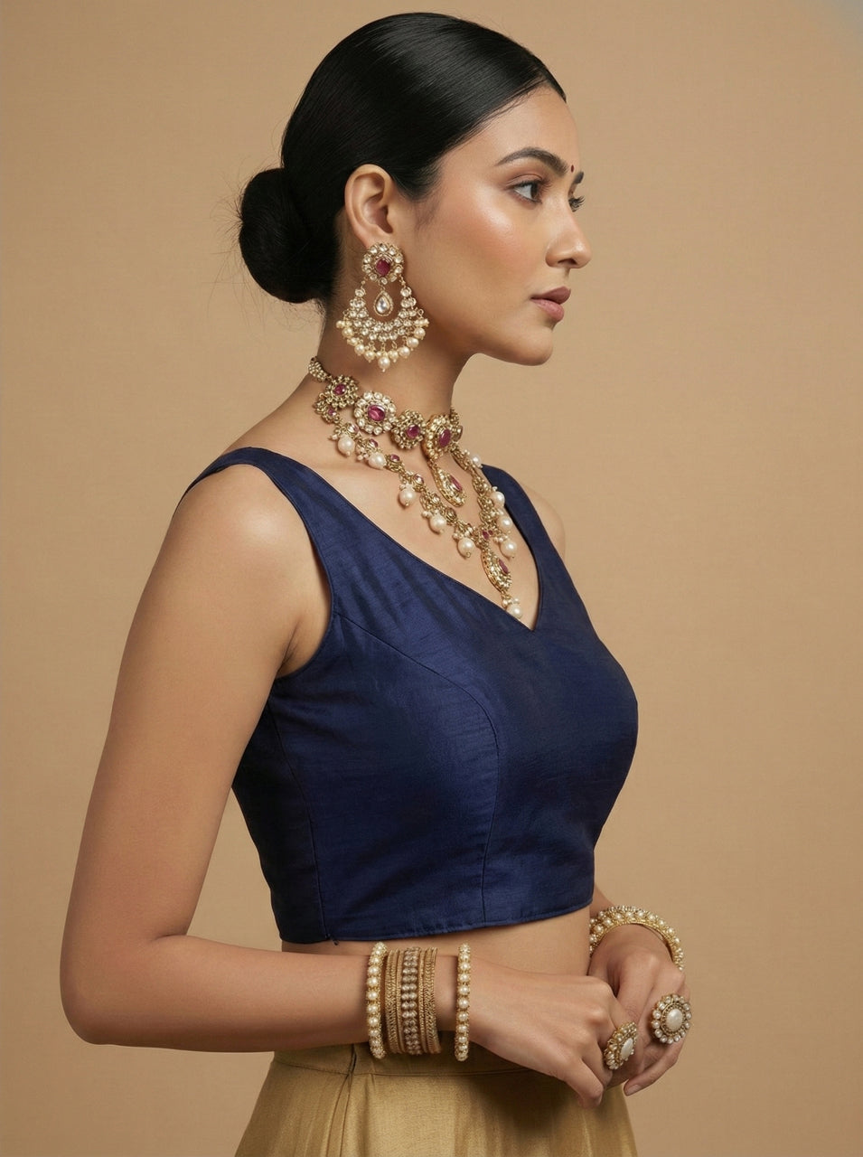 Capri Silk Padded V Neck Saree Blouse