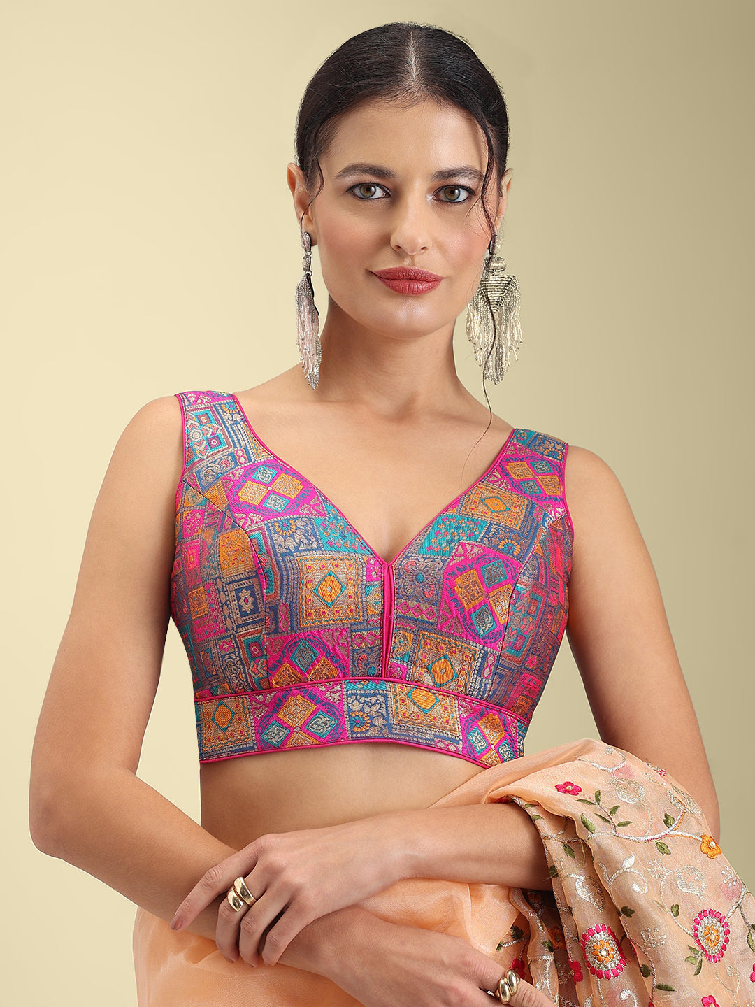 Woven Blue Multi Colour Design Saree Blouse