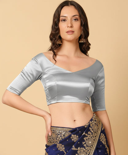 Satin Silver Stretchable Blouse