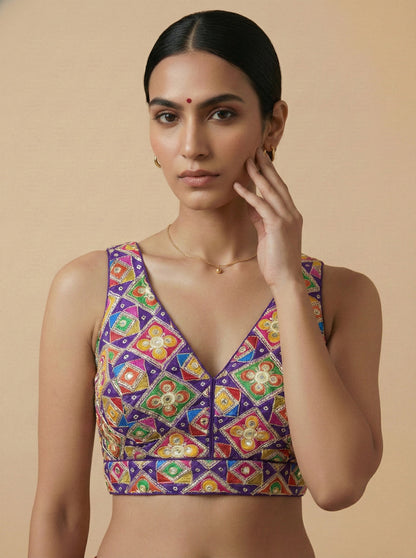 Viraasat Purple Embroidered Designer Saree Blouse