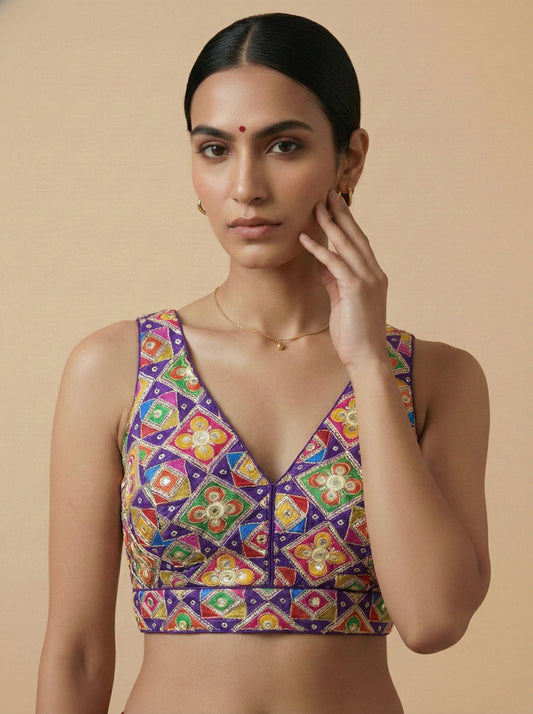 Viraasat Purple Embroidered Designer Saree Blouse