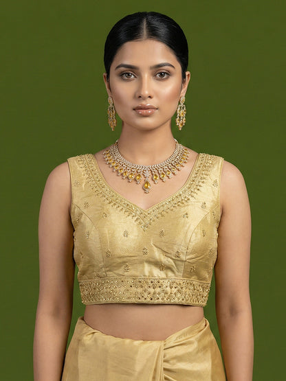 Silk Embroidered Gold Saree Blouse