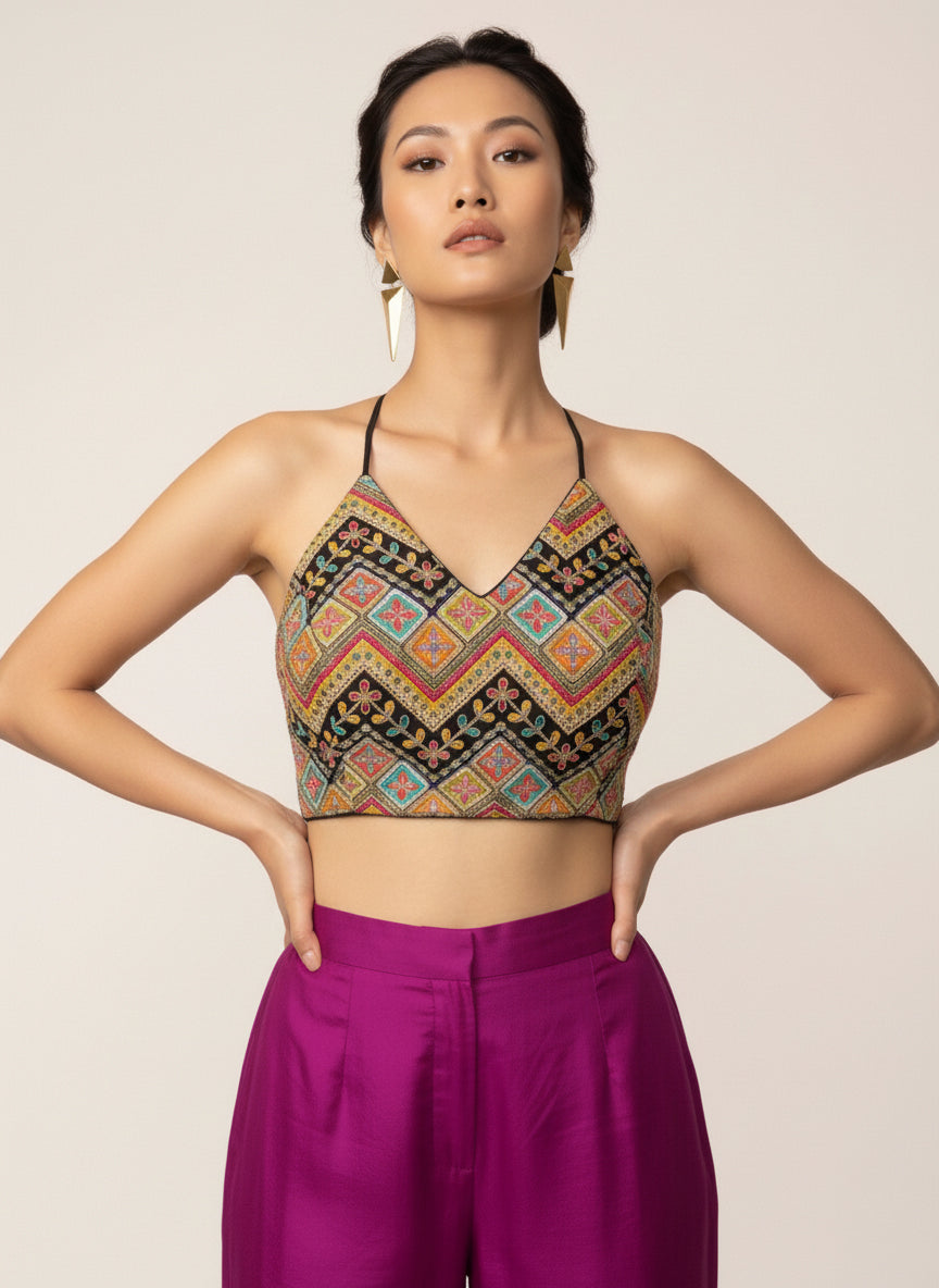 Embroidered Black Saree Blouse