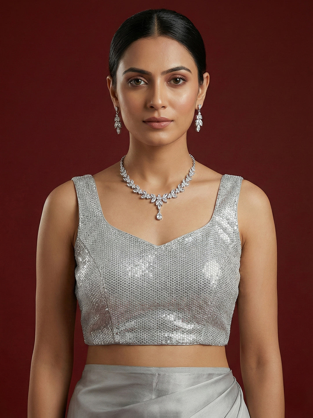 Embellished Silver Saree Blouse