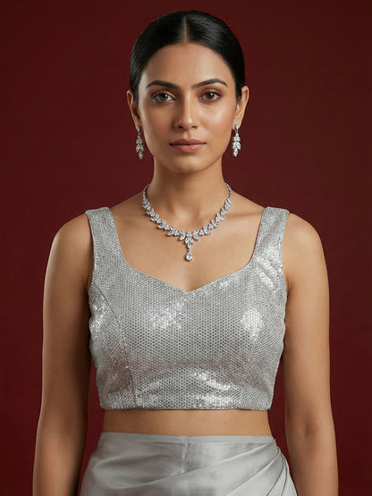 Embellished Silver Saree Blouse