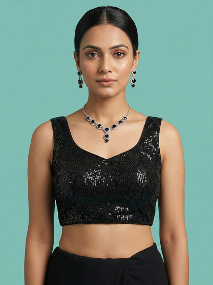Embellished Black Saree Blouse