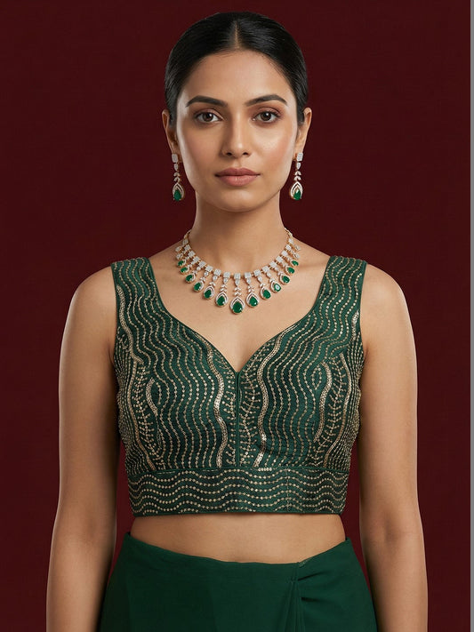 Satin Green Embroidered Blouse