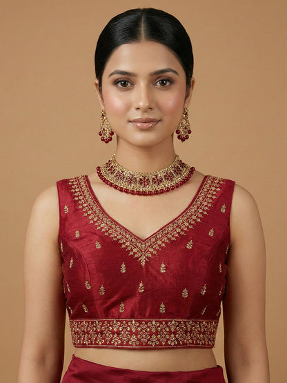 Silk Embroidered Maroon Saree Blouse