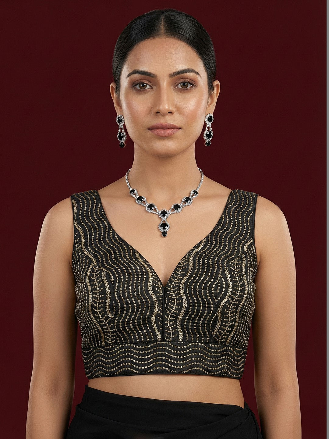 Satin Black Embroidered Blouse