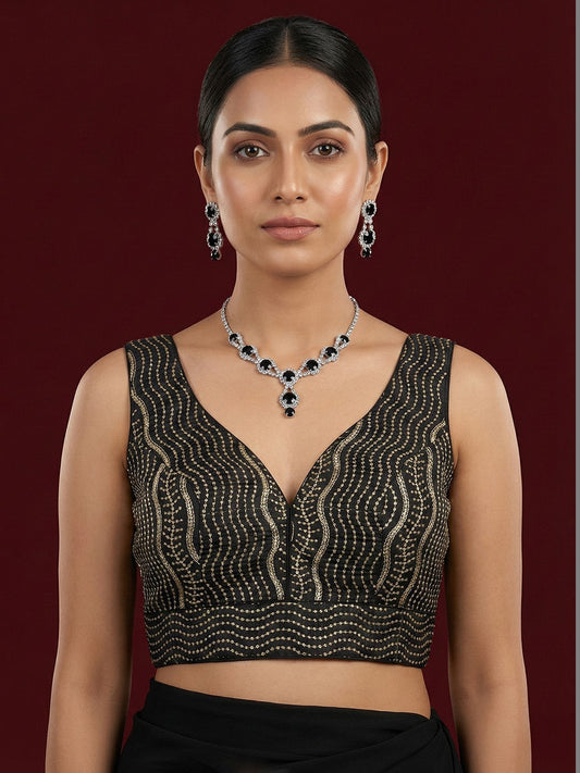 Satin Black Embroidered Blouse
