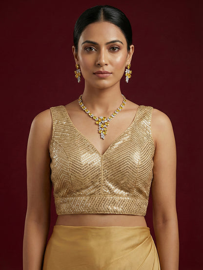 Embellished Gold Saree Blouse