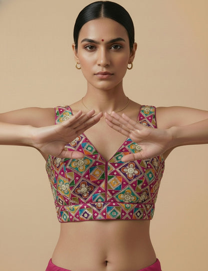 Viraasat Magenta Embroidered Designer Saree Blouse