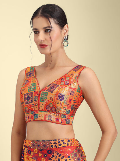 Woven Orange Multi Colour Design Saree Blouse