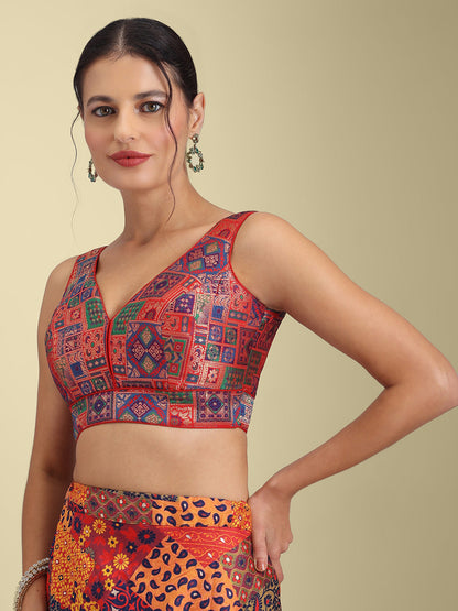 Woven Maroon Multi Colour Design Saree Blouse
