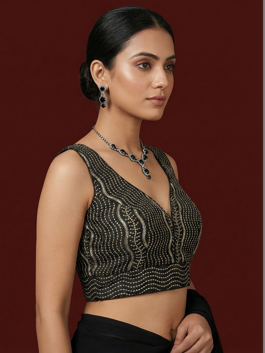 Satin Black Embroidered Blouse