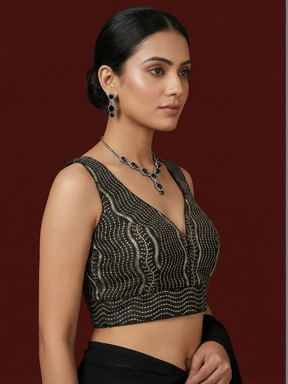 Satin Black Embroidered Blouse