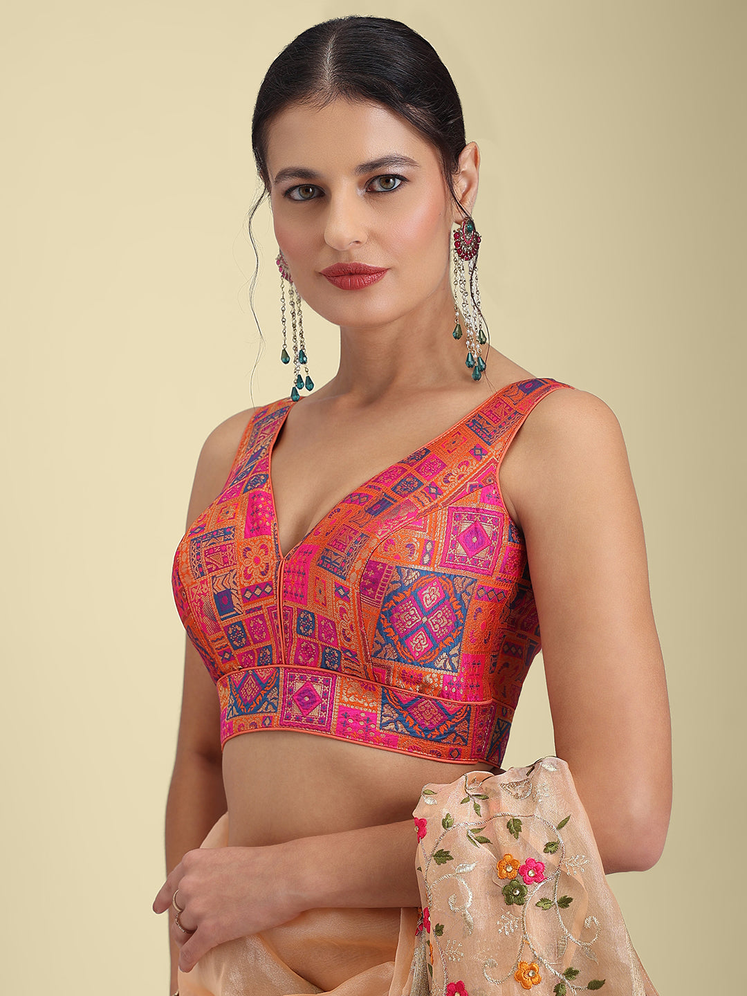 Woven Rani Multi Colour Design Saree Blouse