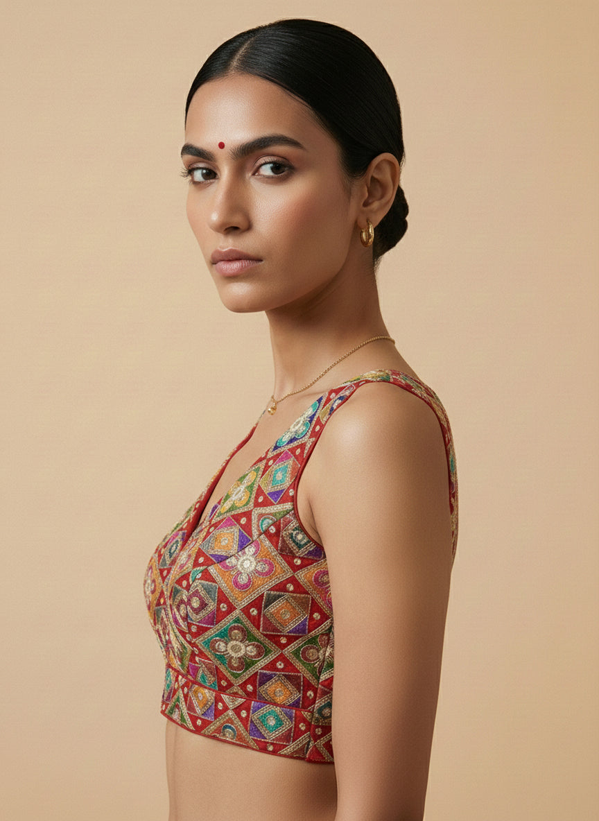 Viraasat Red Embroidered Designer Saree Blouse