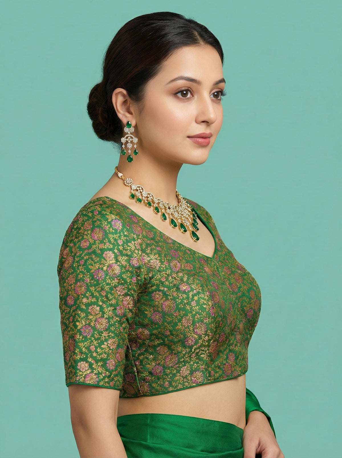 Woven Green Design Blouse