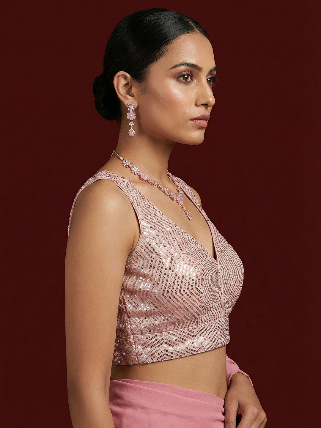 Embellished Pink Saree Blouse