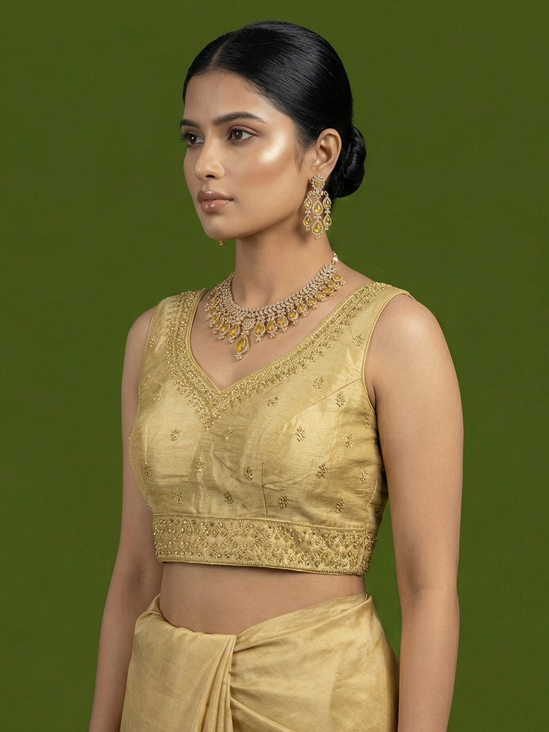Silk Embroidered Gold Saree Blouse