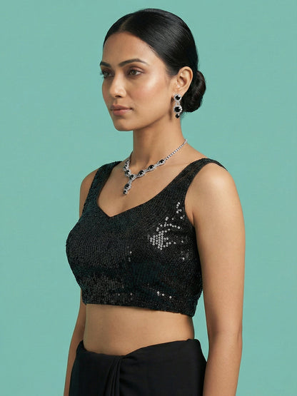 Embellished Black Saree Blouse