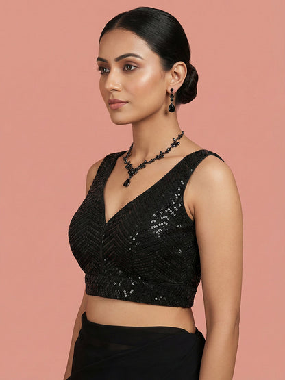 Embellished Black Saree Blouse