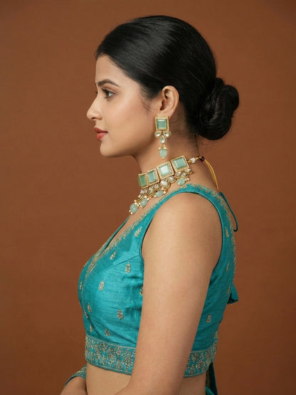 Silk Embroidered Blue Saree Blouse