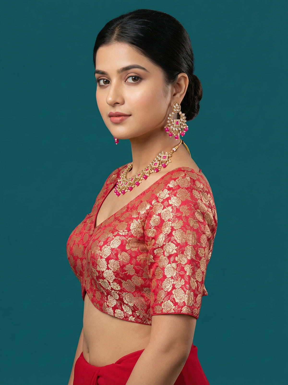 Woven Red Design Blouse