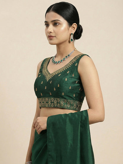 Silk Embroidered Green Saree Blouse
