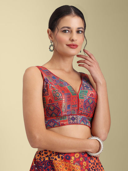 Woven Maroon Multi Colour Design Saree Blouse