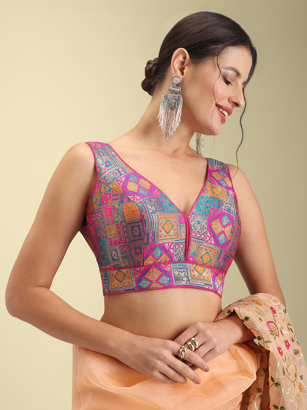 Woven Blue Multi Colour Design Saree Blouse