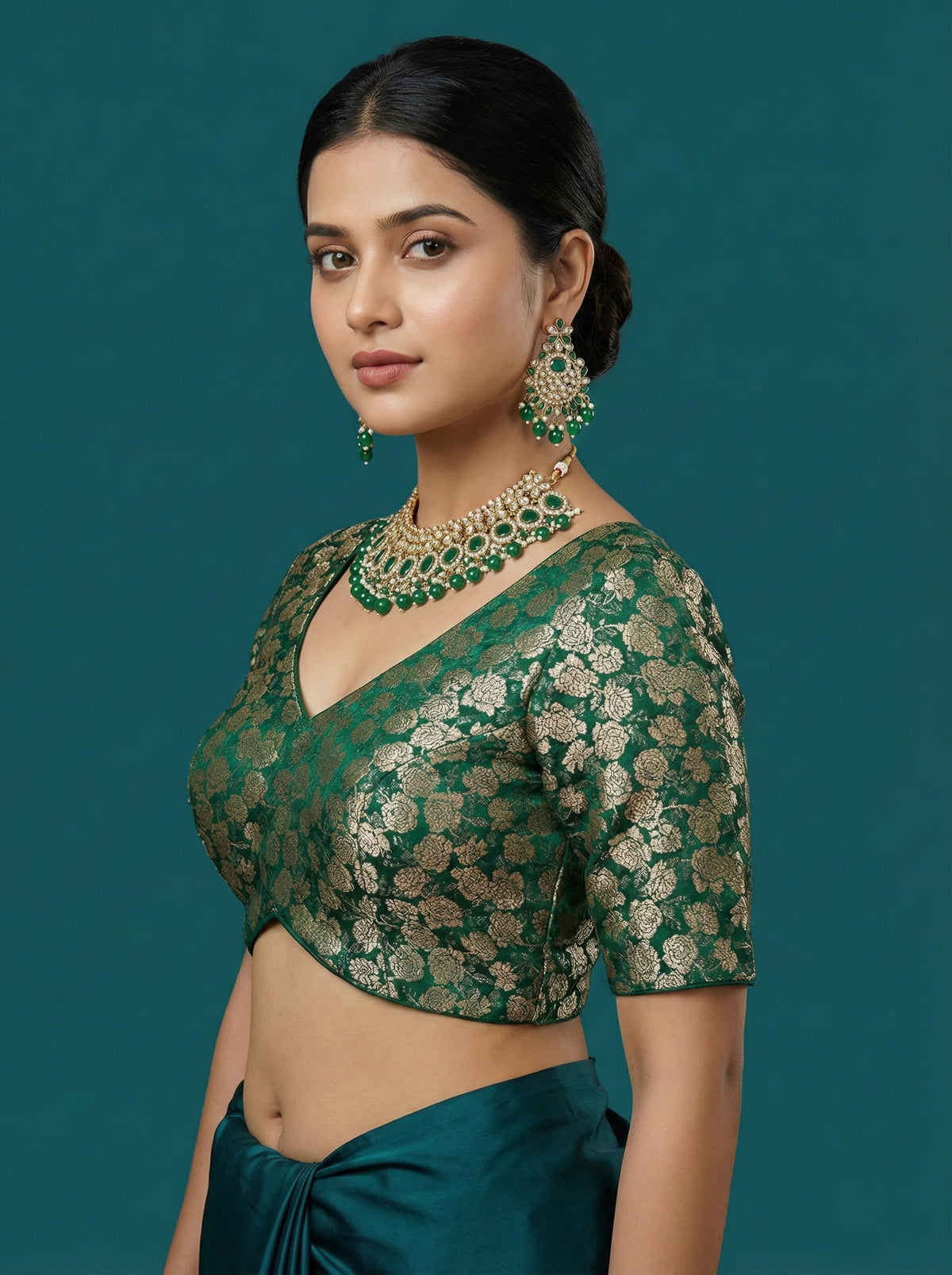 Woven Green Design Blouse