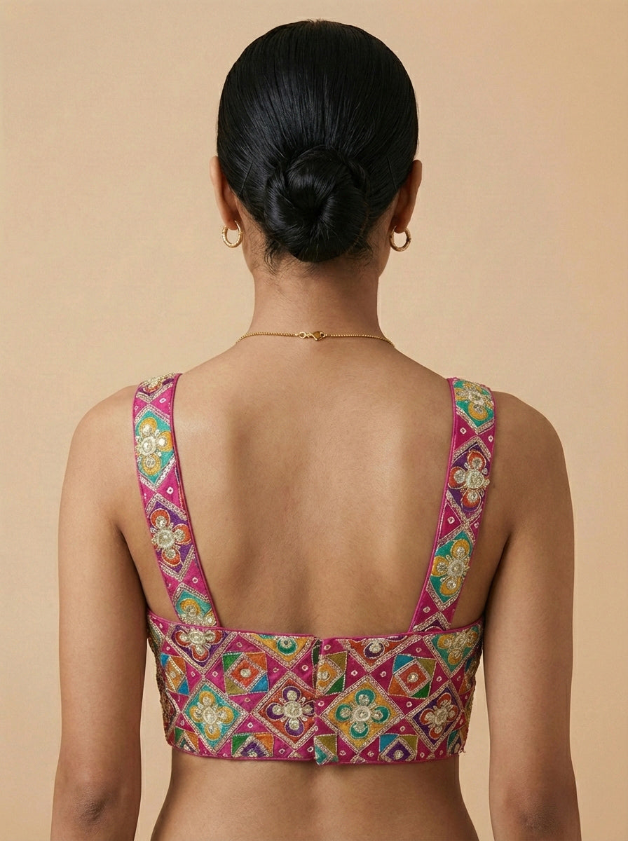 Viraasat Magenta Embroidered Designer Saree Blouse