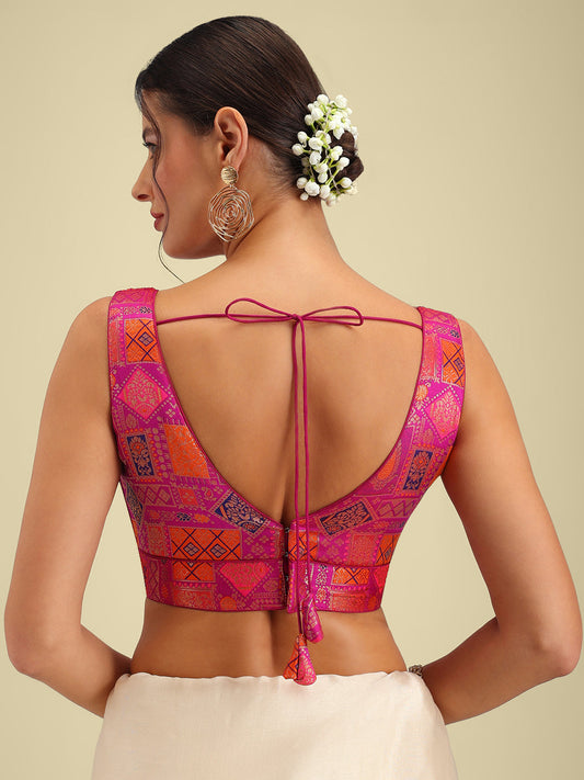 Woven Orange Multi Colour Design Saree Blouse